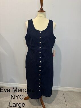 New York & Company Dark Navy Button-Front Midi Dress